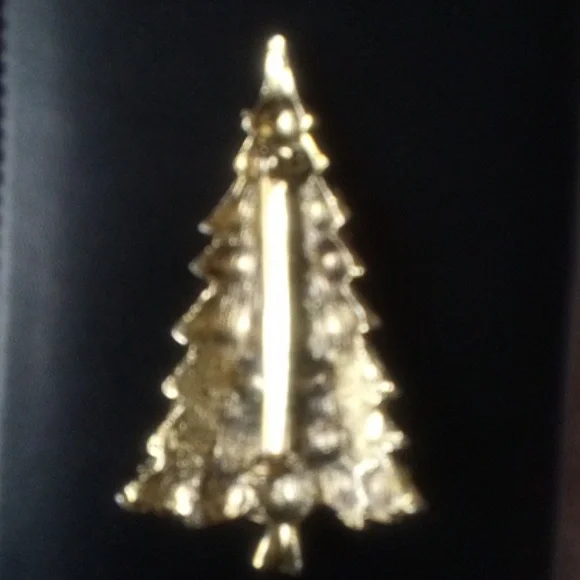 Vintage Gold Christmas Tree Brooch with Multicolor Gems - Picture 2 of 4